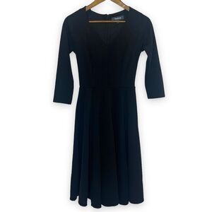 Modcloth Black Date Night Done Right 3/4 Sleeve Fit and Flare Dress Size‎ Small